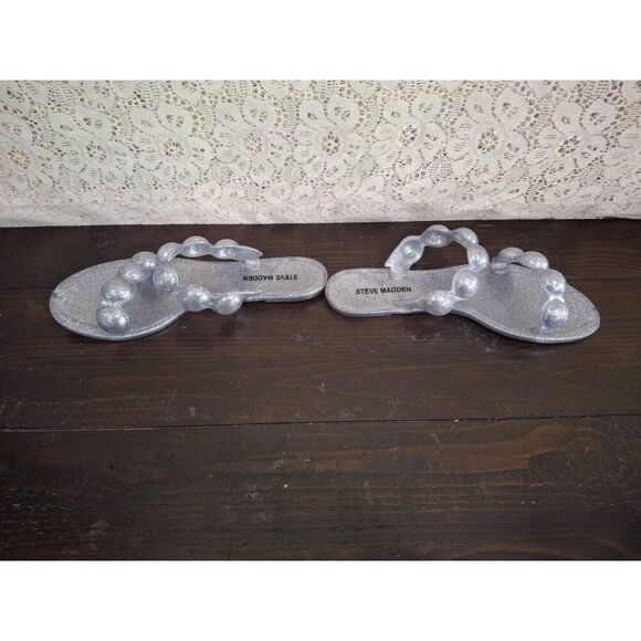 NWOB Steve Madden Zaza Silver Metallic Bubble Strap Slide Sandals/Size 6 - Picture 2 of 8